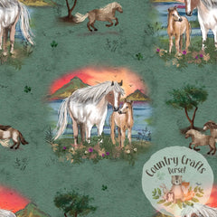 Horse & Foal - Dark Green- Dress