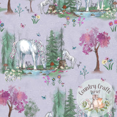 Unicorn Woodland - Lilac -Jumper with matching solid colour cuffs