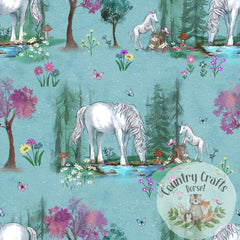 Unicorn Woodland - Turquoise -Jumper with matching solid colour cuffs