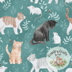Feline Friends- Teal  -Leggings