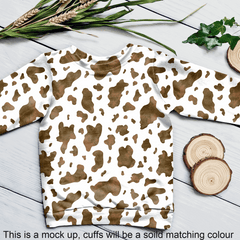 Cow Print- Brown & White -Jumper with matching solid colour cuffs