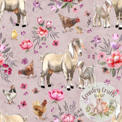 Floral Pink goats - Jumper with matching solid colour cuffs