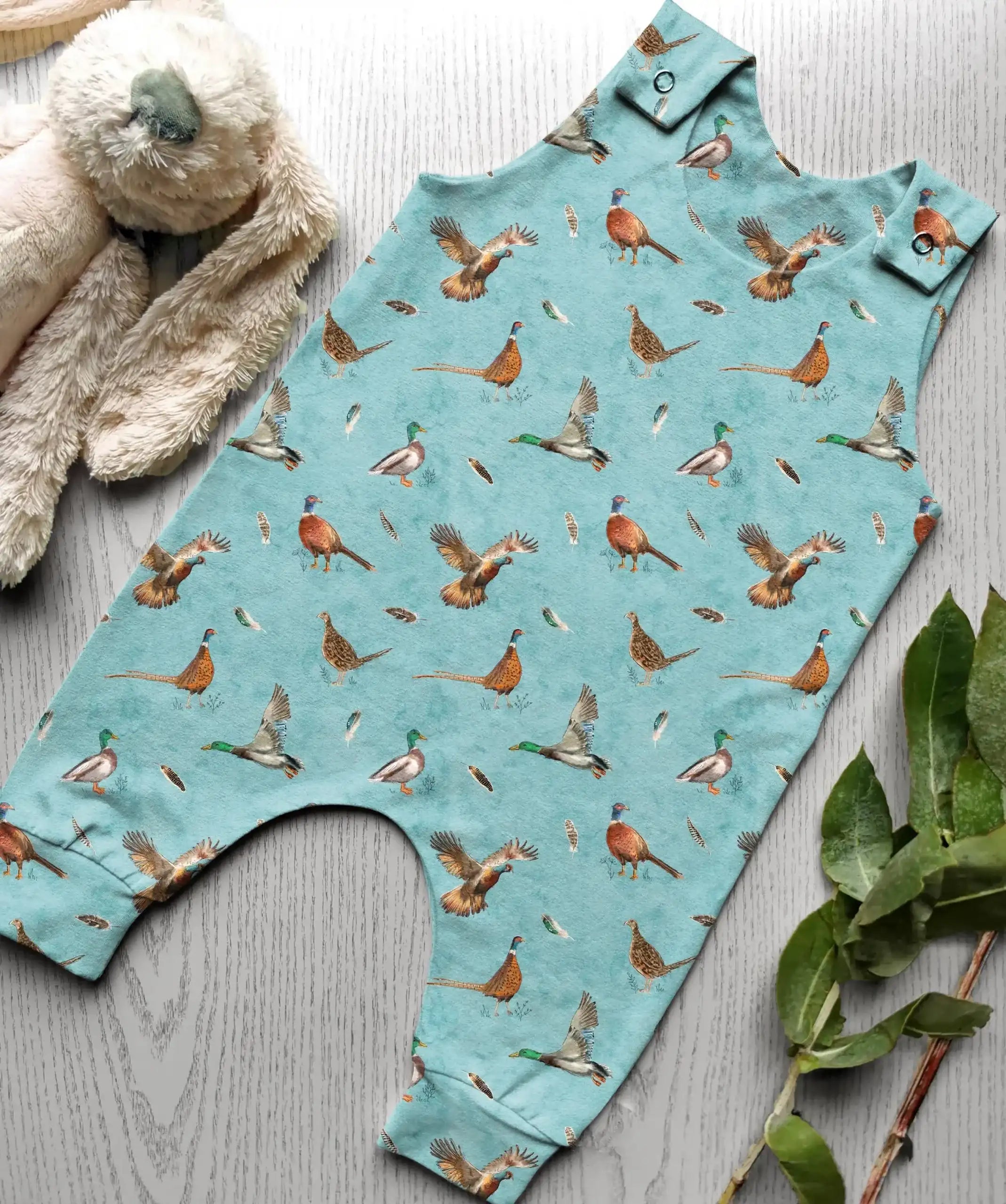 Game Birds - Turquoise-  Romper