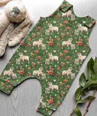 Floral green goats-  Romper