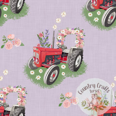 Vintage floral tractor - Lilac- Romper